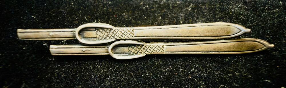 Vintage BMCo Sterling Silver Ski Brooch Double Skis Pin Breadner Canada 2.25”